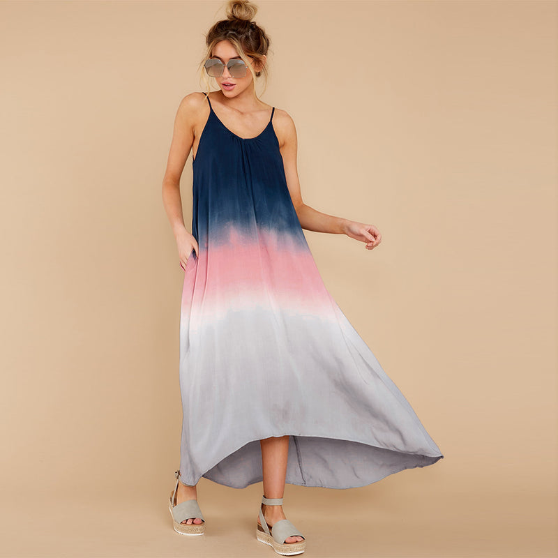 Spaghetti Strap Loose Multi Color Summer Maxi Dress