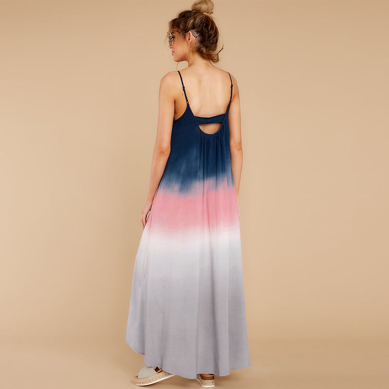 Spaghetti Strap Loose Multi Color Summer Maxi Dress