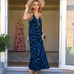 Casual Spaghetti Strap Deep V Neck Summer Loose Maxi Dress