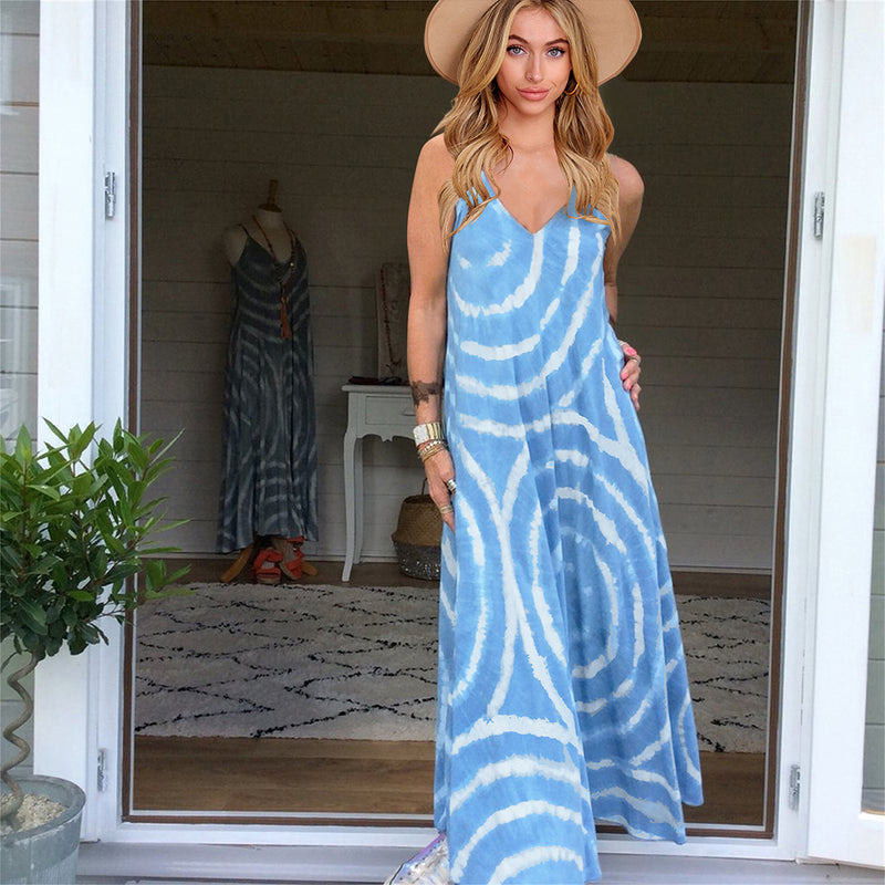 Casual Spaghetti Strap Deep V Neck Summer Loose Maxi Dress