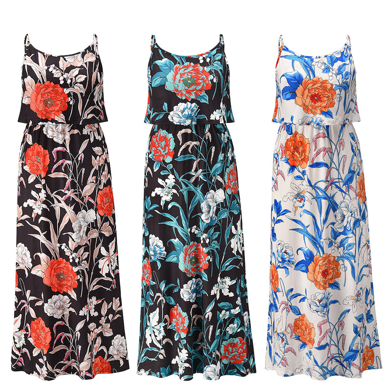 Sleeveless Floral Spaghetti Strap Long Maxi Dress