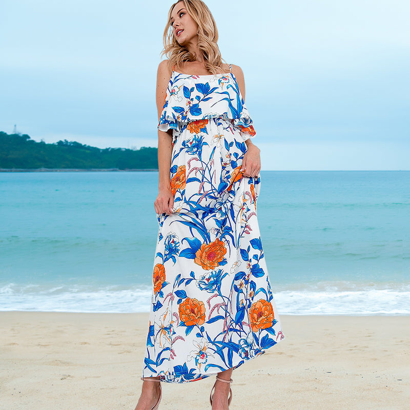 Sleeveless Floral Spaghetti Strap Long Maxi Dress