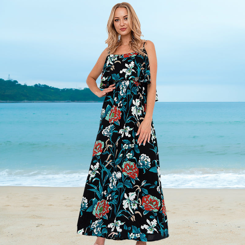 Sleeveless Floral Spaghetti Strap Long Maxi Dress