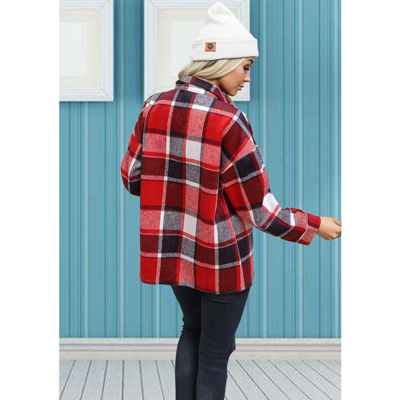 Long Sleeve Button Plaid Jacket