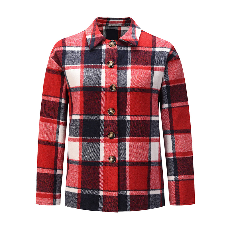 Long Sleeve Button Plaid Jacket