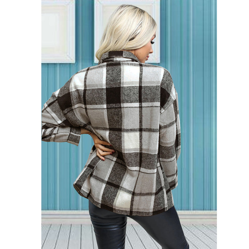 Long Sleeve Button Plaid Jacket