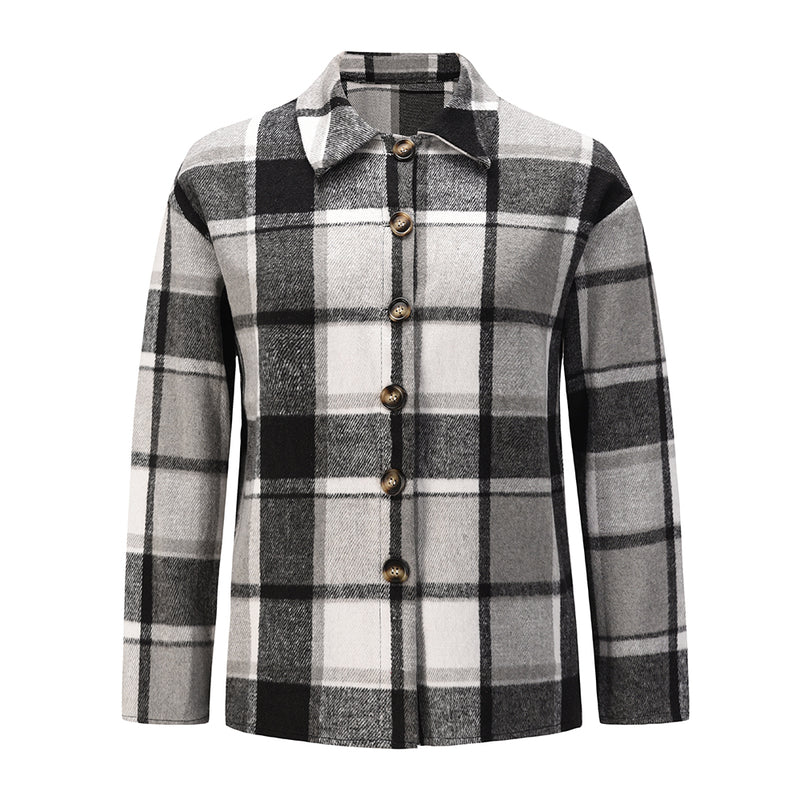 Long Sleeve Button Plaid Jacket