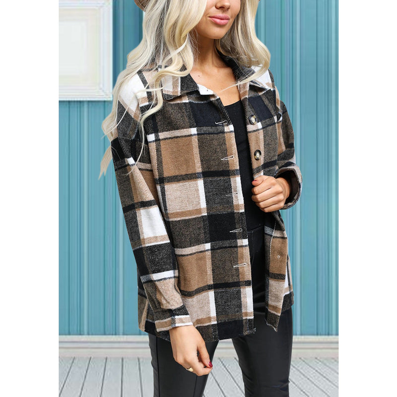 Long Sleeve Button Plaid Jacket