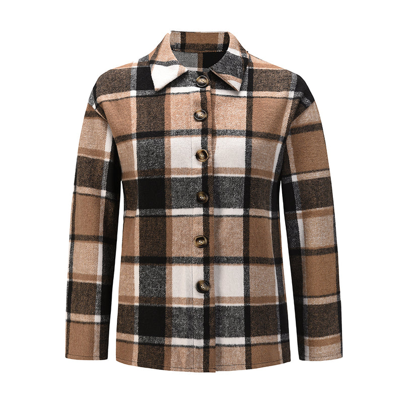 Long Sleeve Button Plaid Jacket