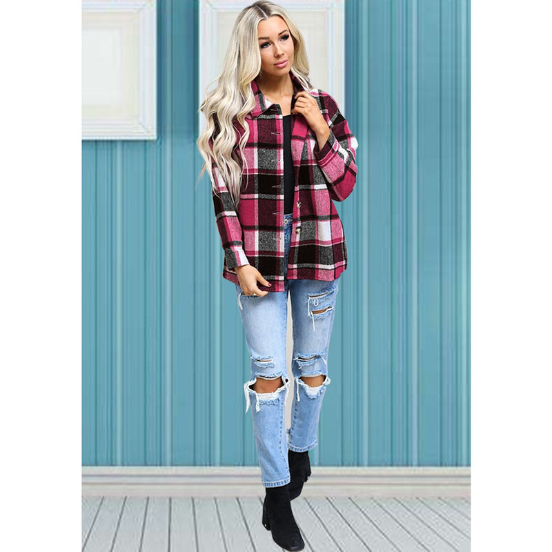 Long Sleeve Button Plaid Jacket