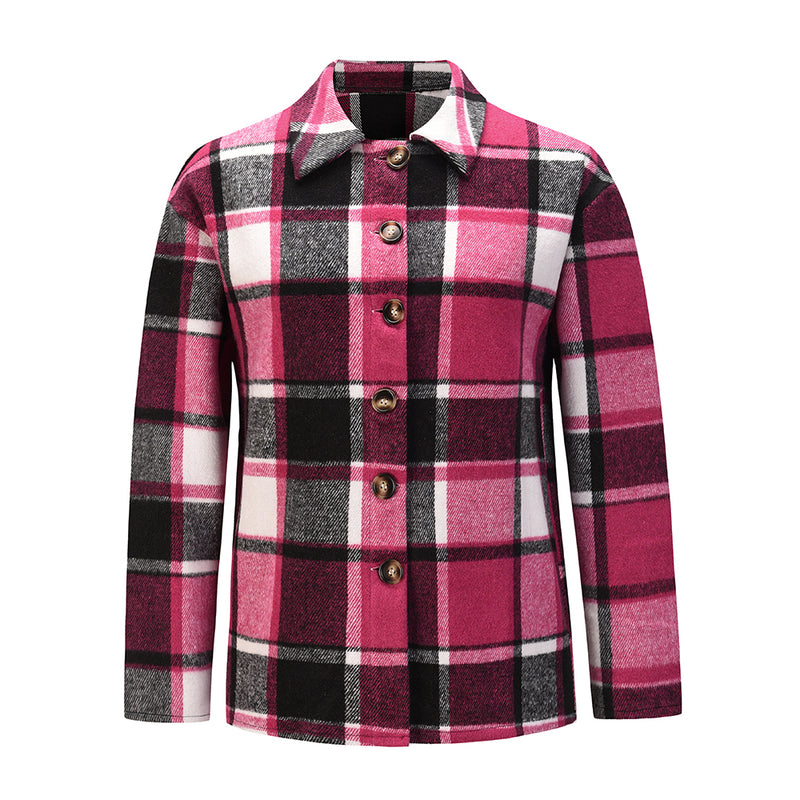 Long Sleeve Button Plaid Jacket