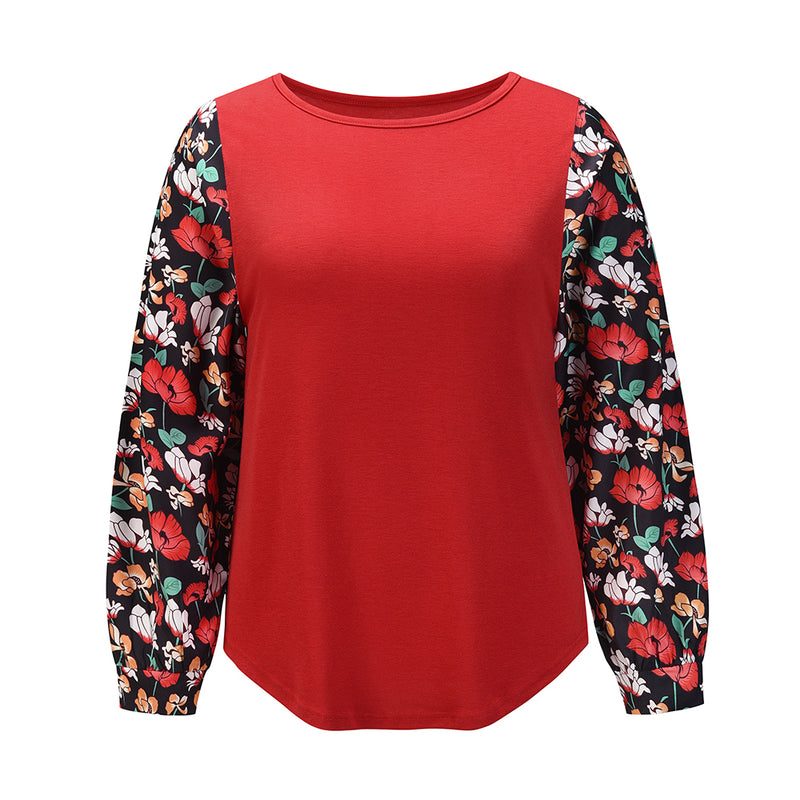 Floral Long Sleeve Round Neck Tops