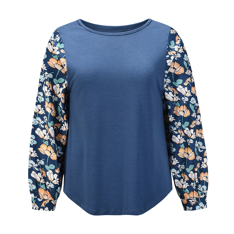 Floral Long Sleeve Round Neck Tops