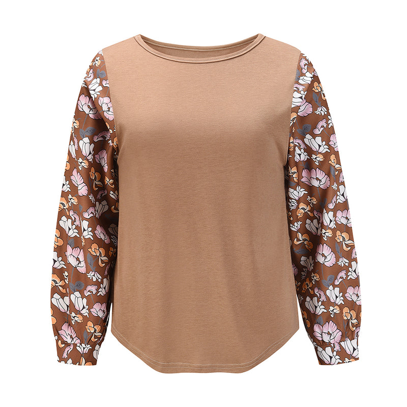 Floral Long Sleeve Round Neck Tops