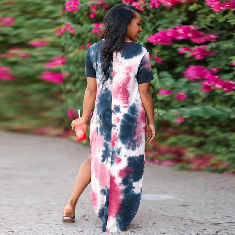 V Neck Short Sleeve Side Split Long Maxi Dress