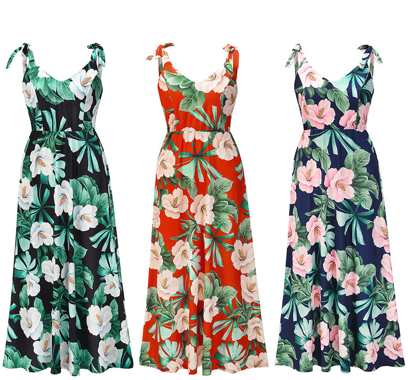 Adjustable Spaghetti Strap Floral V Neck Maxi Dress