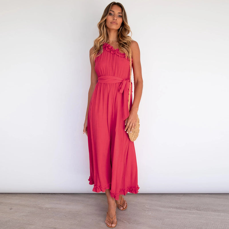 One Shoulder Tie Waist Maxi Dress