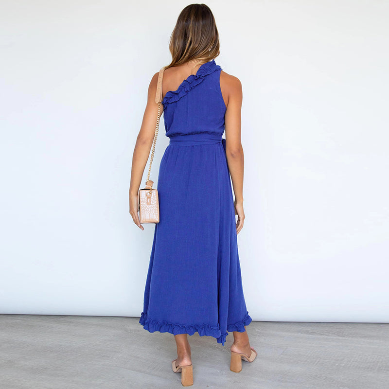 One Shoulder Tie Waist Maxi Dress