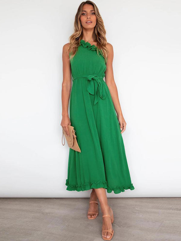 One Shoulder Tie Waist Maxi Dress