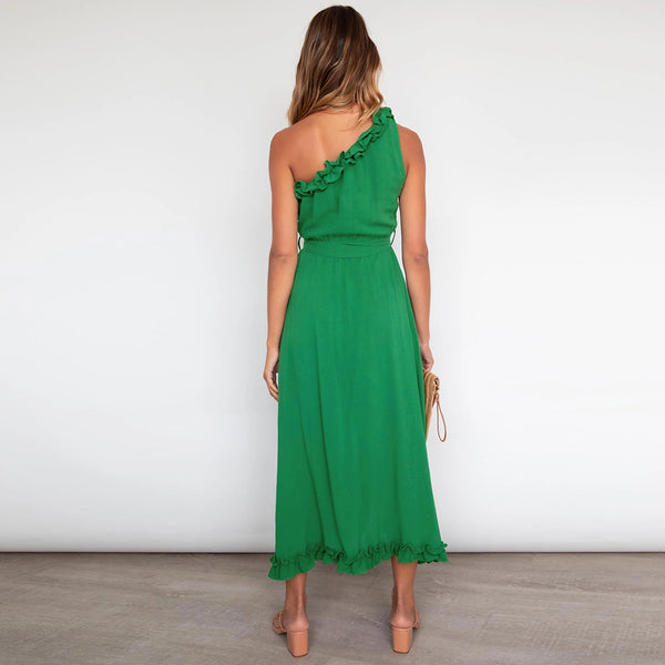 One Shoulder Tie Waist Maxi Dress