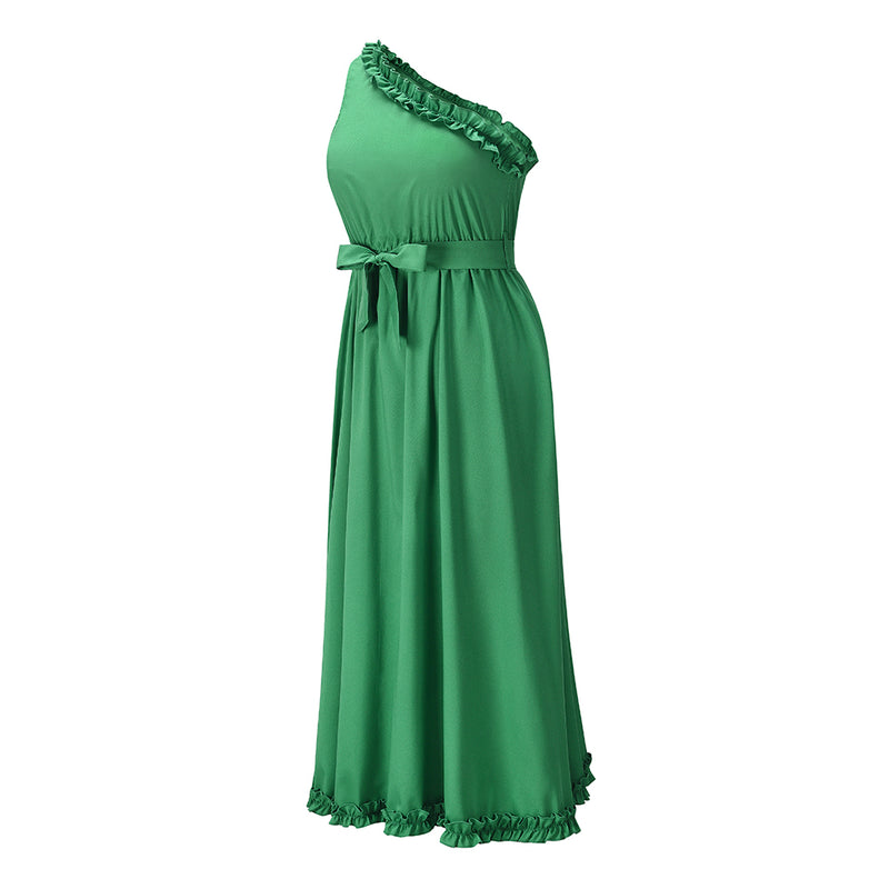 One Shoulder Tie Waist Maxi Dress