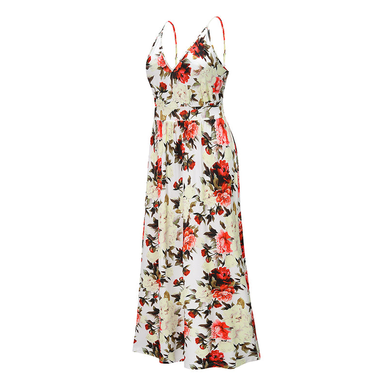 Spaghetti Strap Floral V Neck Long Maxi Dress