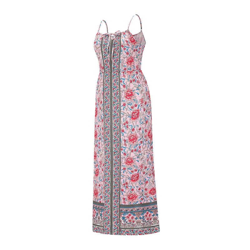 Sleeveless Floral Backless Adjustable Sphagetti Strap Maxi Dress