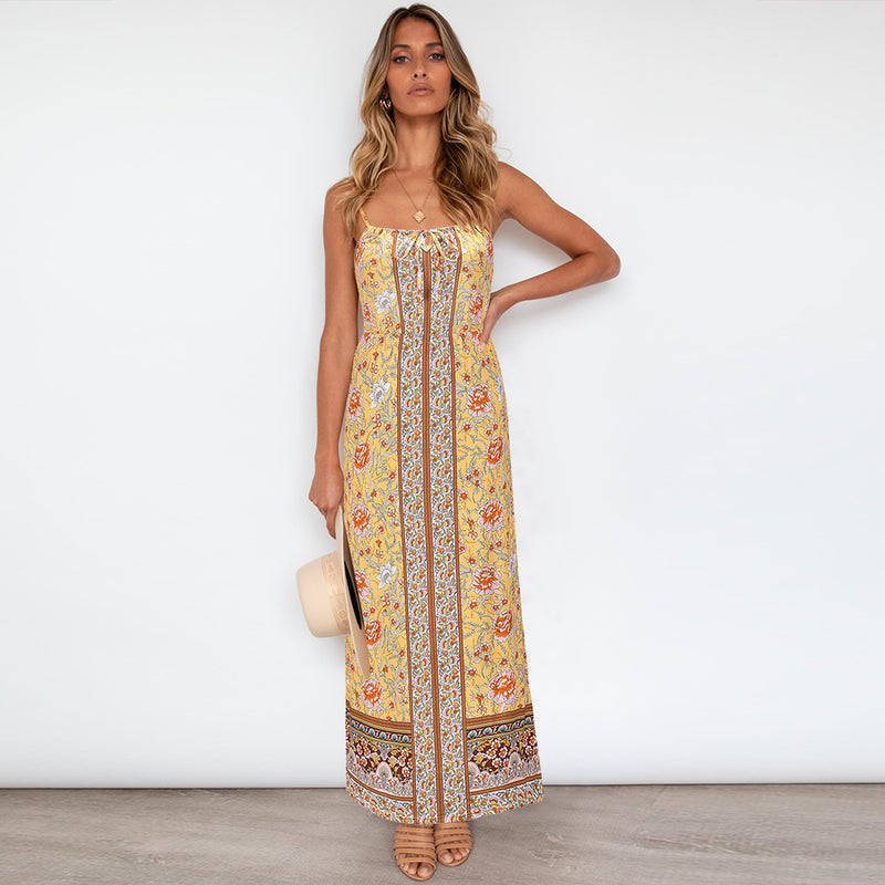 Sleeveless Floral Backless Adjustable Sphagetti Strap Maxi Dress