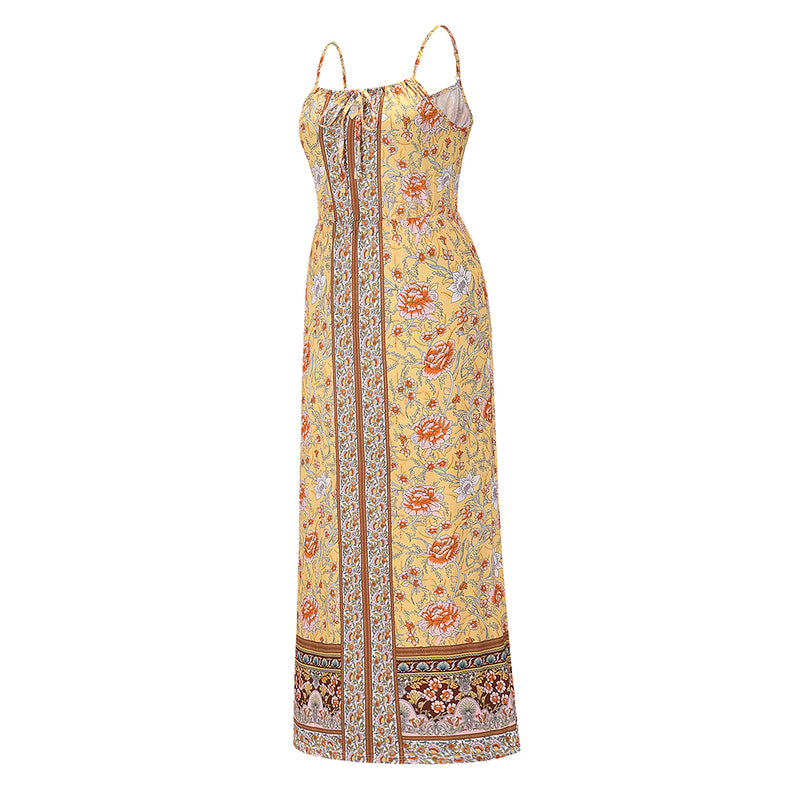 Sleeveless Floral Backless Adjustable Sphagetti Strap Maxi Dress