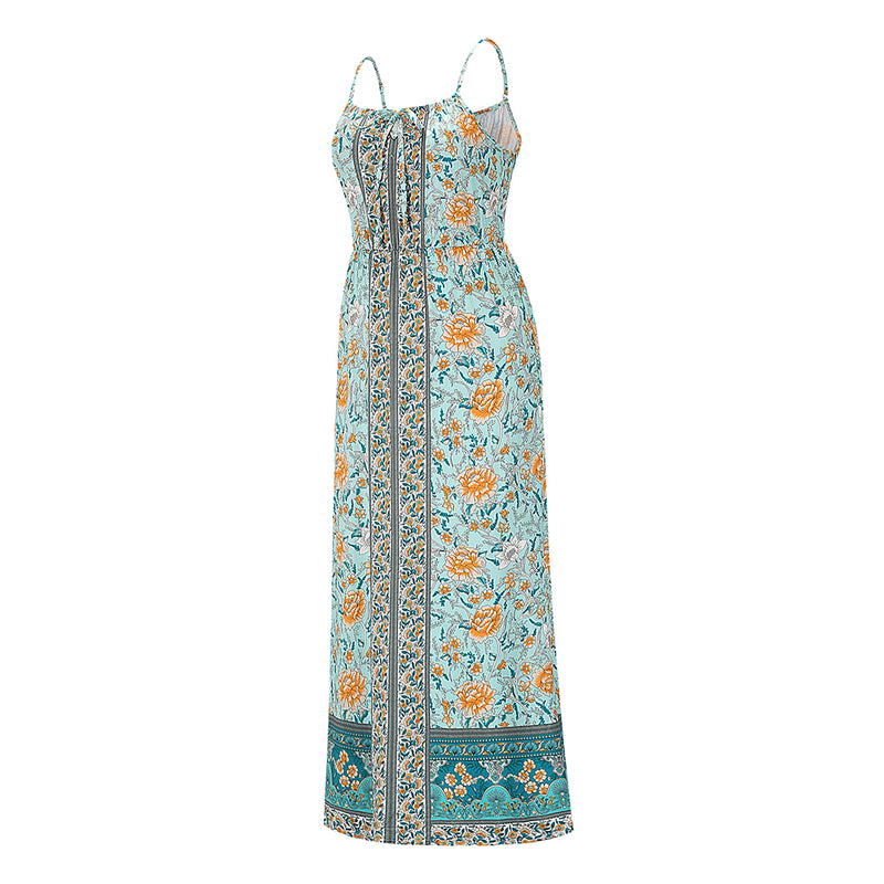 Sleeveless Floral Backless Adjustable Sphagetti Strap Maxi Dress