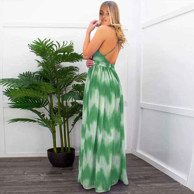 Deep V Neck Backless Cross Straps Long Maxi Dress