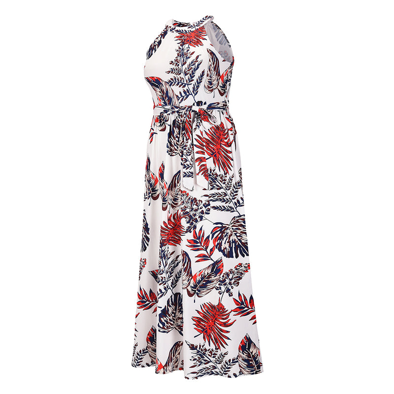 Halter Neck Drawstring Long Floral Maxi Dress