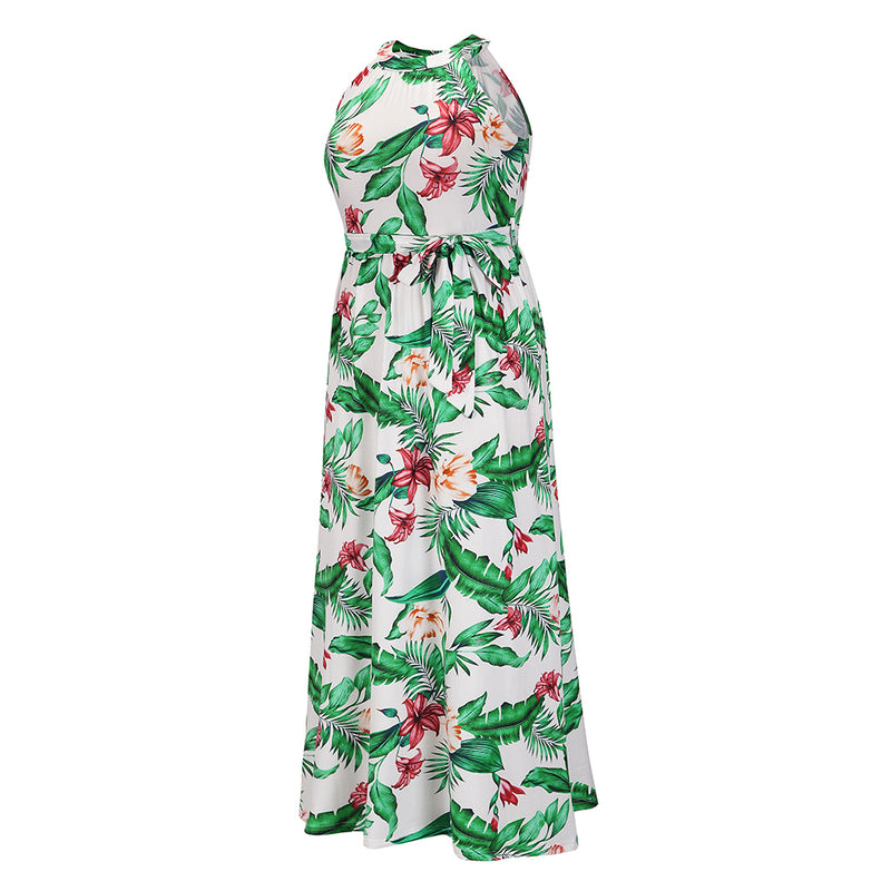 Halter Neck Drawstring Long Floral Maxi Dress