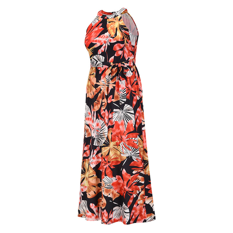 Halter Neck Drawstring Long Floral Maxi Dress