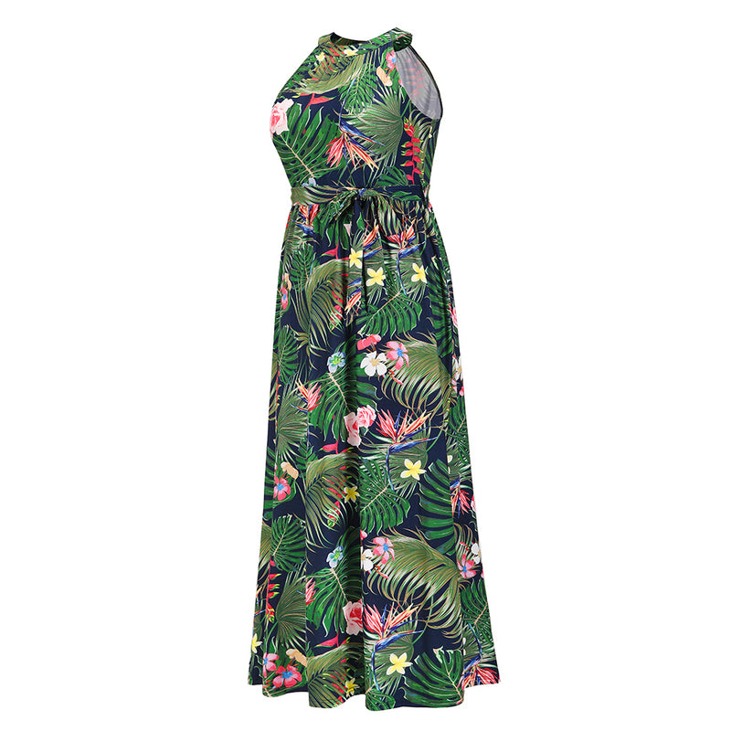 Halter Neck Drawstring Long Floral Maxi Dress