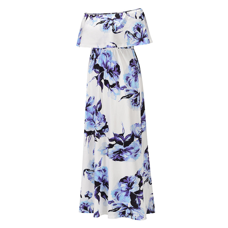 Off Shoulder Short Sleeve Floral Maxi Dress