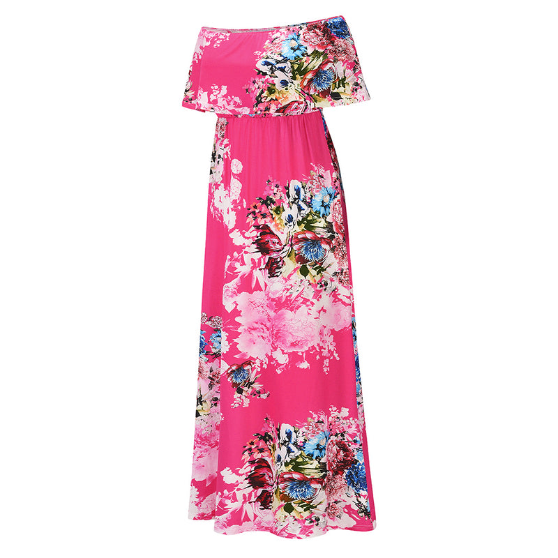 Off Shoulder Short Sleeve Floral Maxi Dress