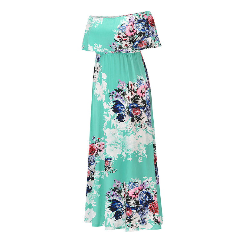 Off Shoulder Short Sleeve Floral Maxi Dress