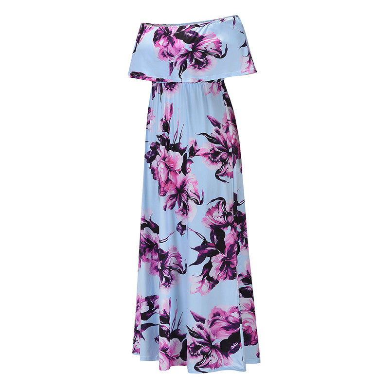 Off Shoulder Short Sleeve Floral Maxi Dress