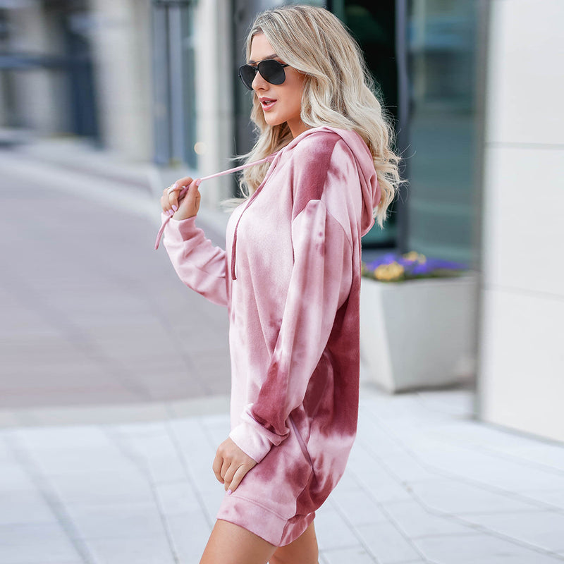 Long Sleeve Floral Hoodie Mini Sweatshirt Dress