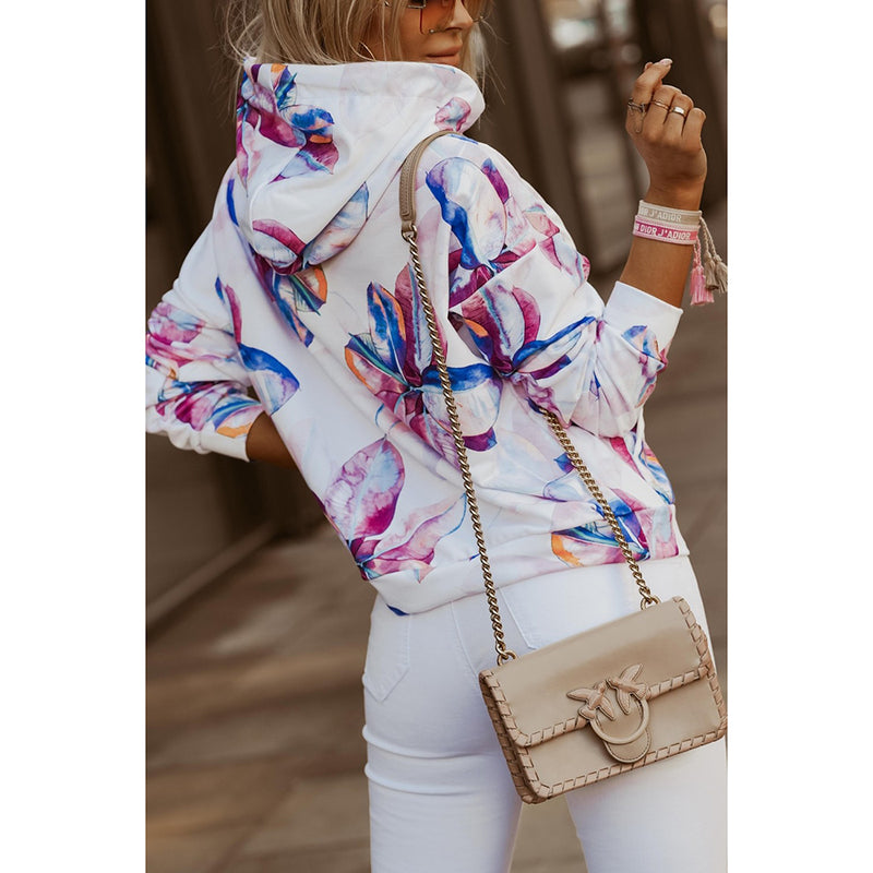 Casual Long Sleeve Floral Sweatshirt Hooded Top