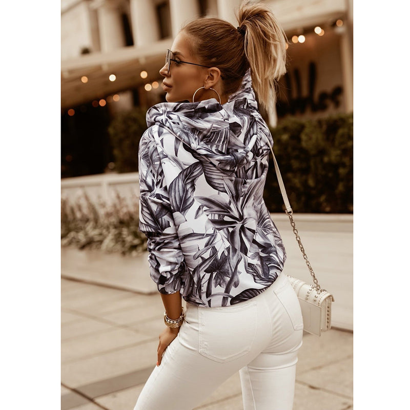 Casual Long Sleeve Floral Sweatshirt Hooded Top