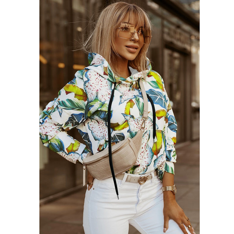 Casual Long Sleeve Floral Sweatshirt Hooded Top