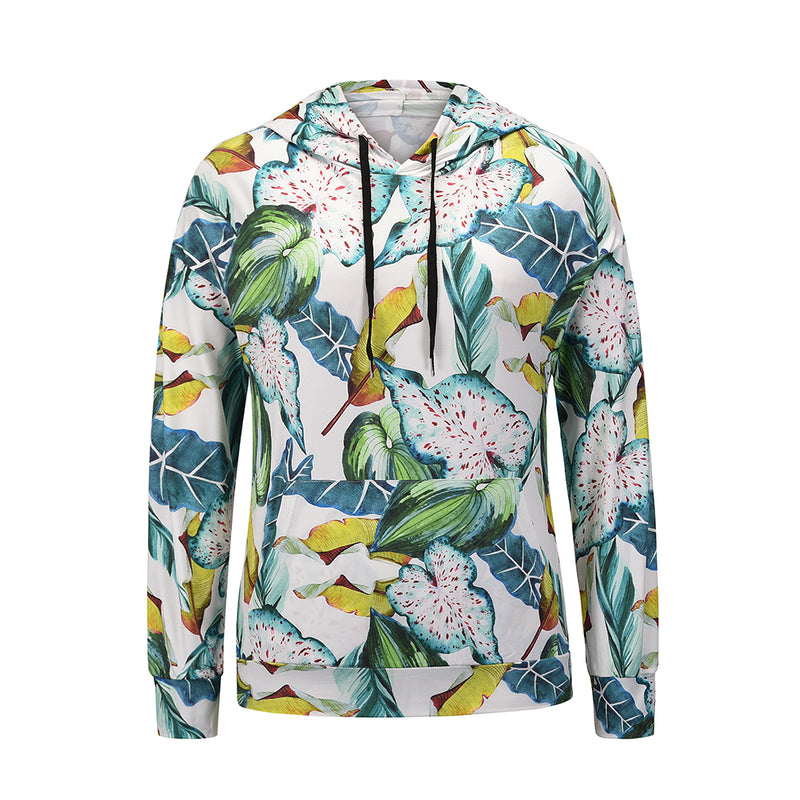 Casual Long Sleeve Floral Sweatshirt Hooded Top