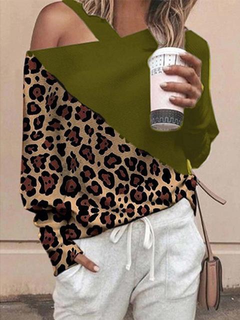 Leopard One Shoulder Bat Sleeve Top