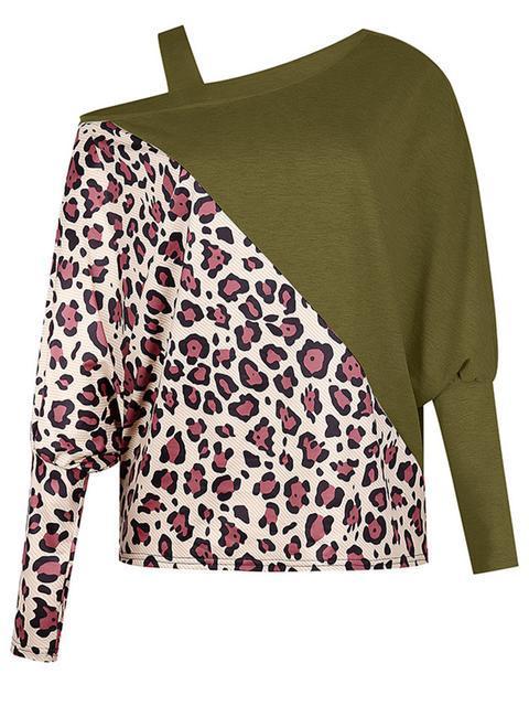 Leopard One Shoulder Bat Sleeve Top