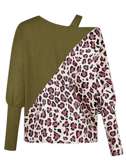 Leopard One Shoulder Bat Sleeve Top