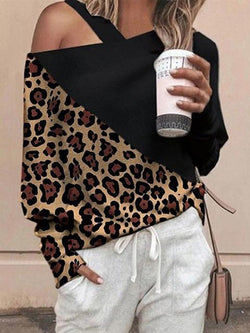 Leopard One Shoulder Bat Sleeve Top