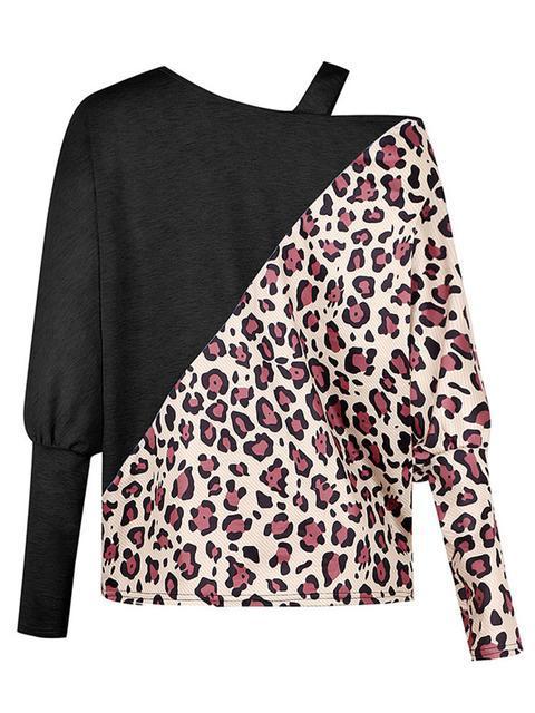 Leopard One Shoulder Bat Sleeve Top