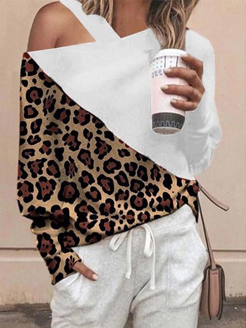 Leopard One Shoulder Bat Sleeve Top